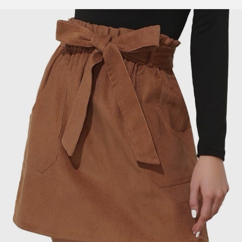 NWT Kancy Kole Paper Bag Rust Brown A-Line Mini Skirt Belted Bow Accent SzXL